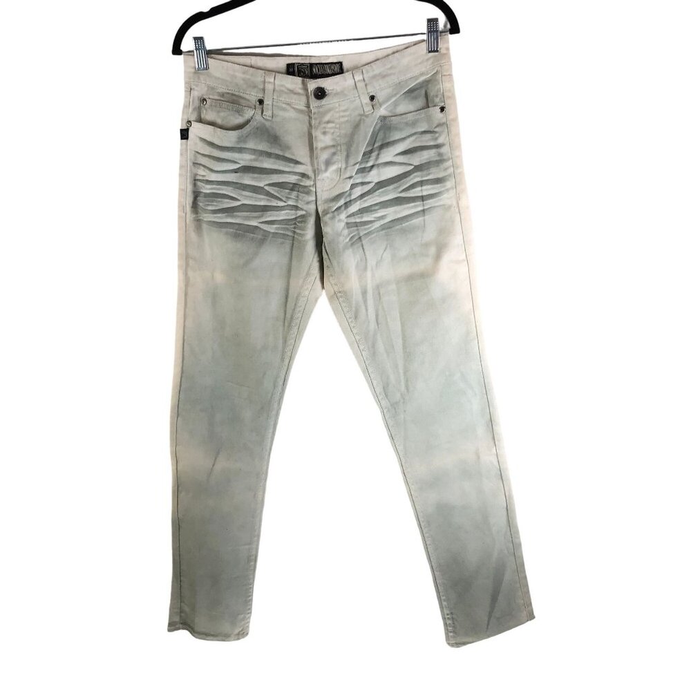 Social Collision Mens Faded Acid Wash Slim-Fit Jeans Button Fly Goth Punk 32x32
